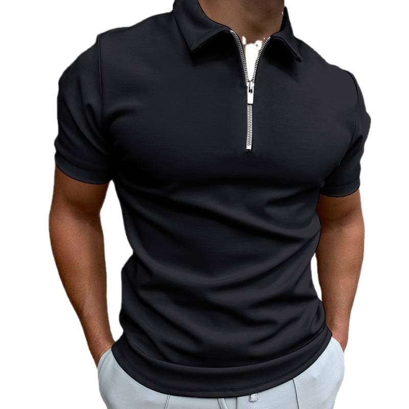 2025 European and American Cross-border Men's 3D Print Zipper Short Sleeve Solid Polo Shirt T-Shirt Free Shipping