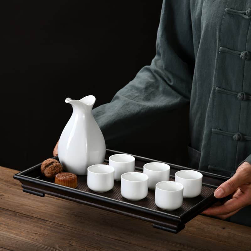 Baijiu Ceramic Cup Set, Liquor Pot and Dispenser, High White Porcelain Wine Set with Logo Printing for Gifts