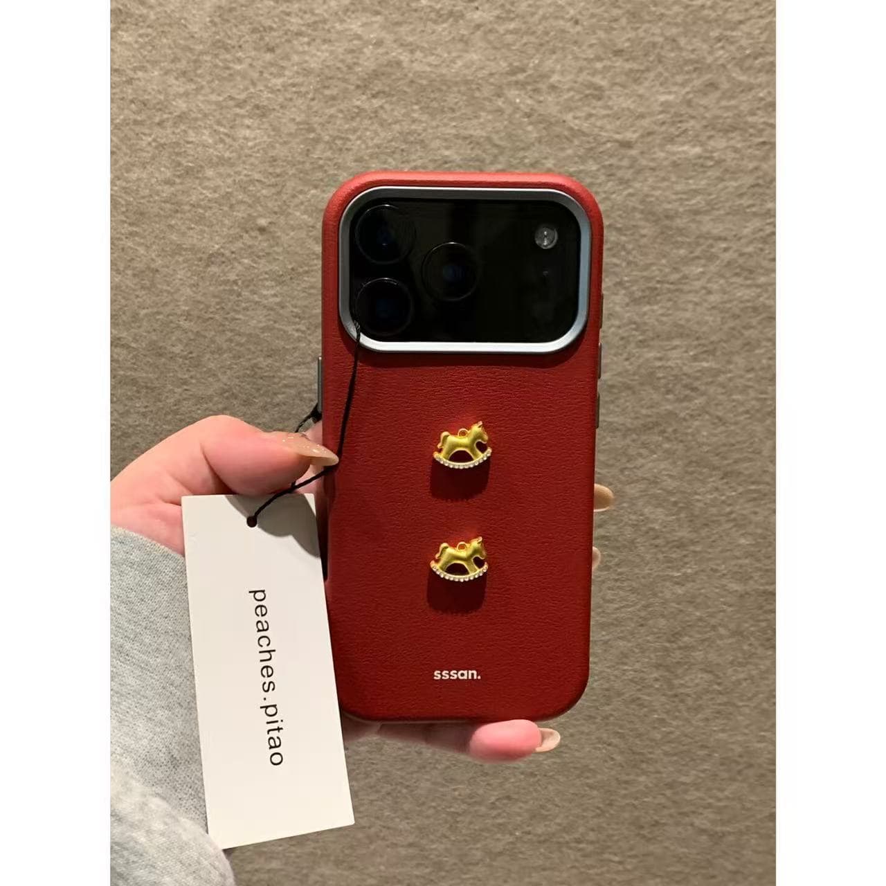 New Year Red Gold Wood Grain Two-in-One Compatible with 17 Pro Max 16 15 14 13 Phone Case Shockproof Case