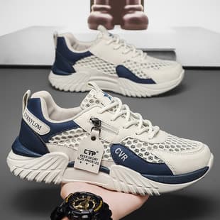Men's Mesh Breathable Casual Sports Shoes, Soft Sole, Hollow, Thin, Versatile and Comfortable Running Shoes, Trendy Student Shoes