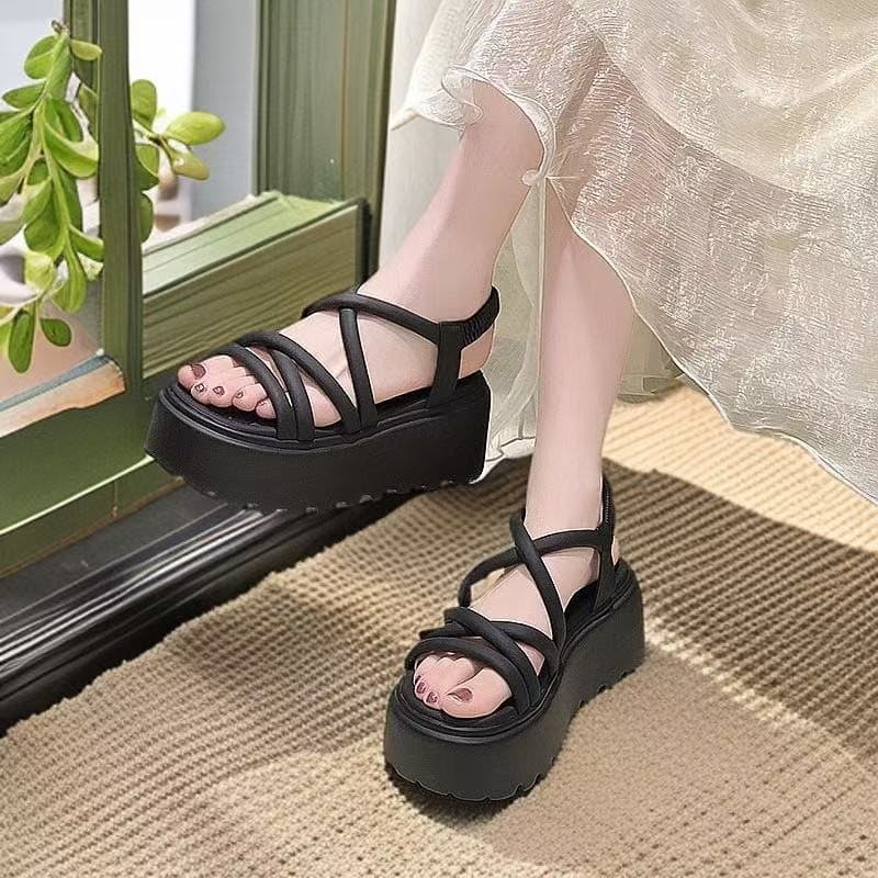 Fairy style Roman wedge sandals for women summer new style small 7cm thick sole heightening platform sandals