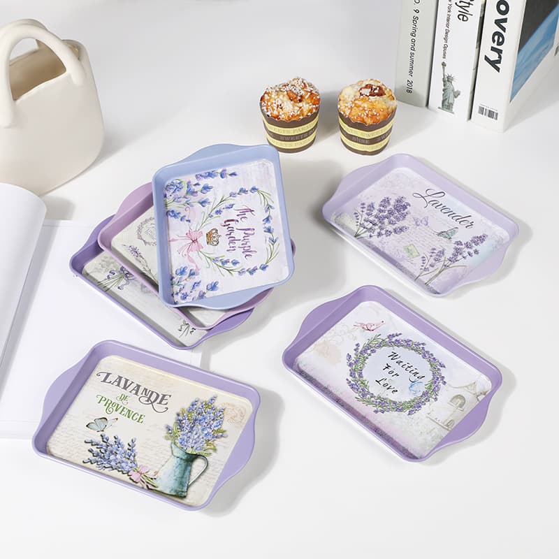 European Retro Tinplate Printed Fruit Plate Cake Small Tray Household Snack Square Storage Tray Wholesale