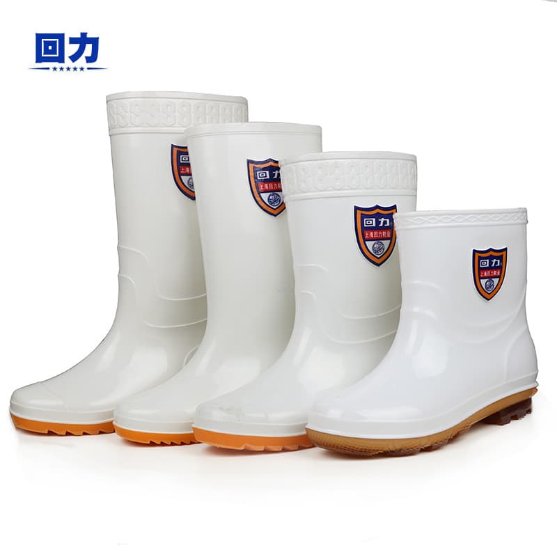 In stock white rain shoes for men, high-top Warrior water shoes, fleece-lined half-top kitchen food factory work boots wholesale