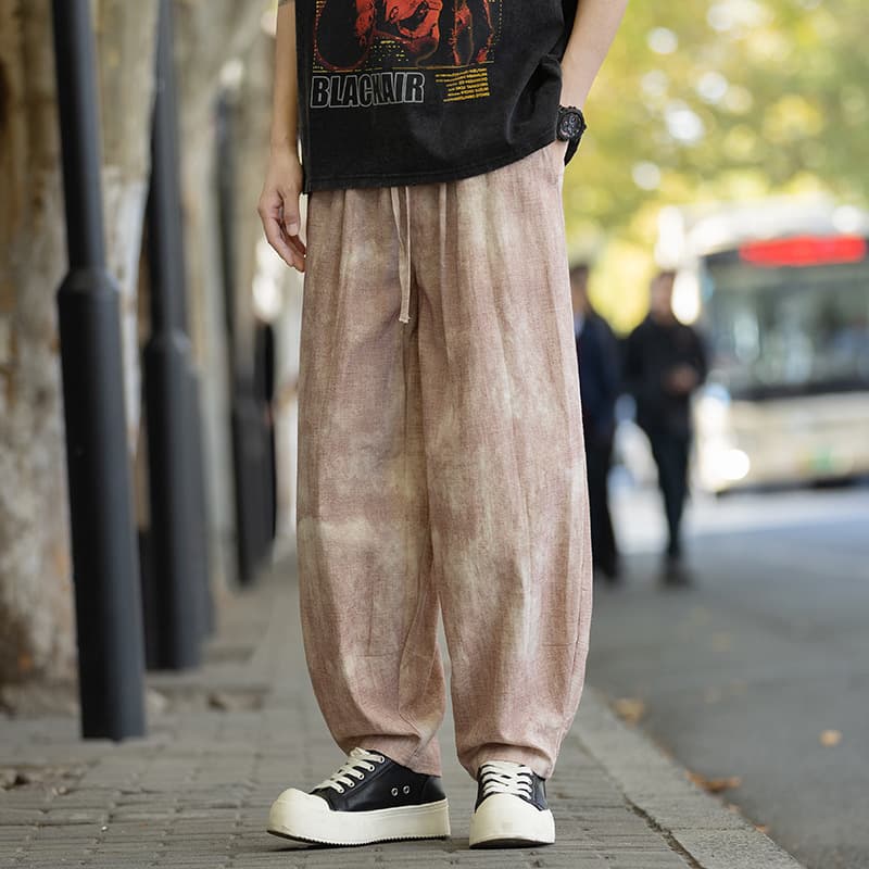2026 Ramie Pants Men Spring Summer Curved Blade Pants Ethnic Retro Harem Pants Chinese Style Dyed Linen Cotton Cropped Carrot Pants