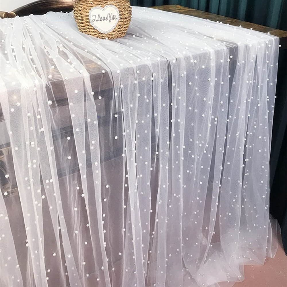 Fairy pearl thin mesh decorative table flag beaded mesh wedding cake dessert table tablecloth solid color background cloth batch