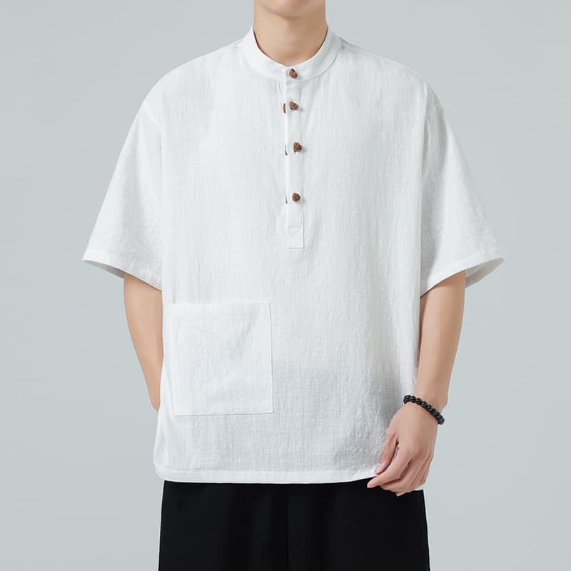 Summer Chinese Style Men's Short Sleeve Shirt Retro Loose Casual Men's Top New Chinese Tang Suit Short Sleeve Shirt