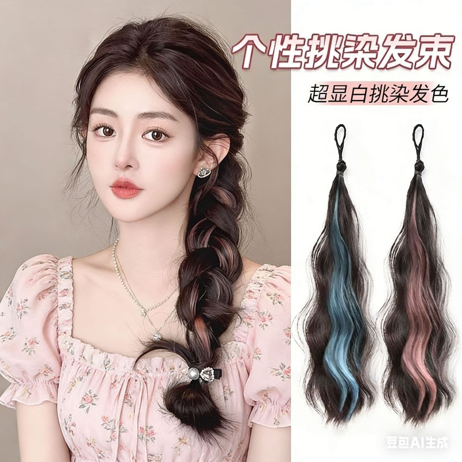 Colorful Braided Wig Ponytail Wholesale Highlight Hair Extensions Dopamine Side Ponytail Volume Boosting Long Braid Hair Accessory