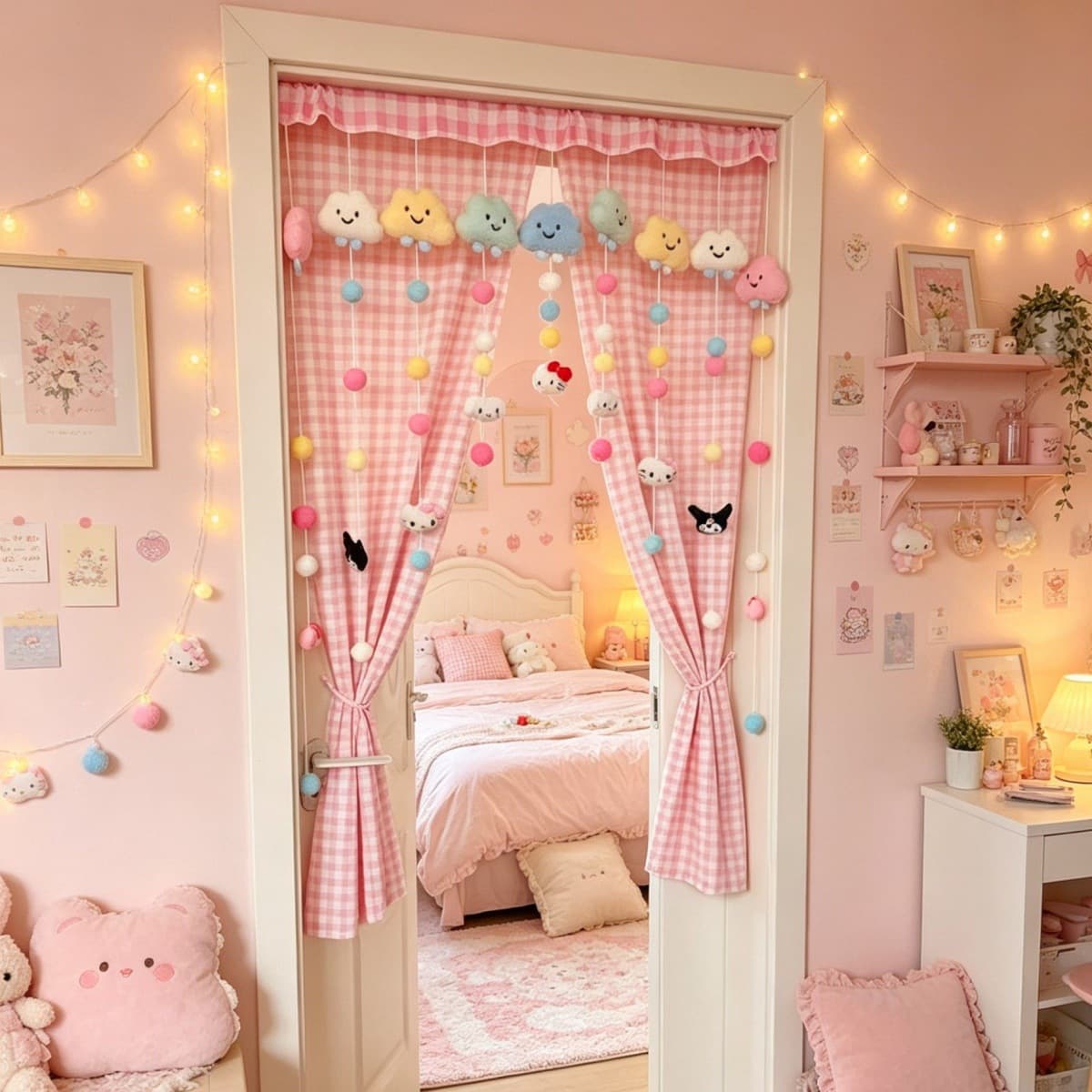 New Stylish Girls' Bedroom Door Curtain Half Curtain No-Drilling Kids Room Door Decorative Hanging Partition Half Curtain Privacy Cover