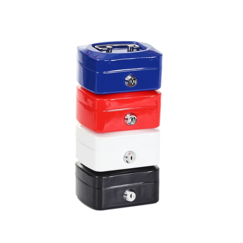 Extra-small oval key-type security portable metal cash boxes with locks, savings storage safes.