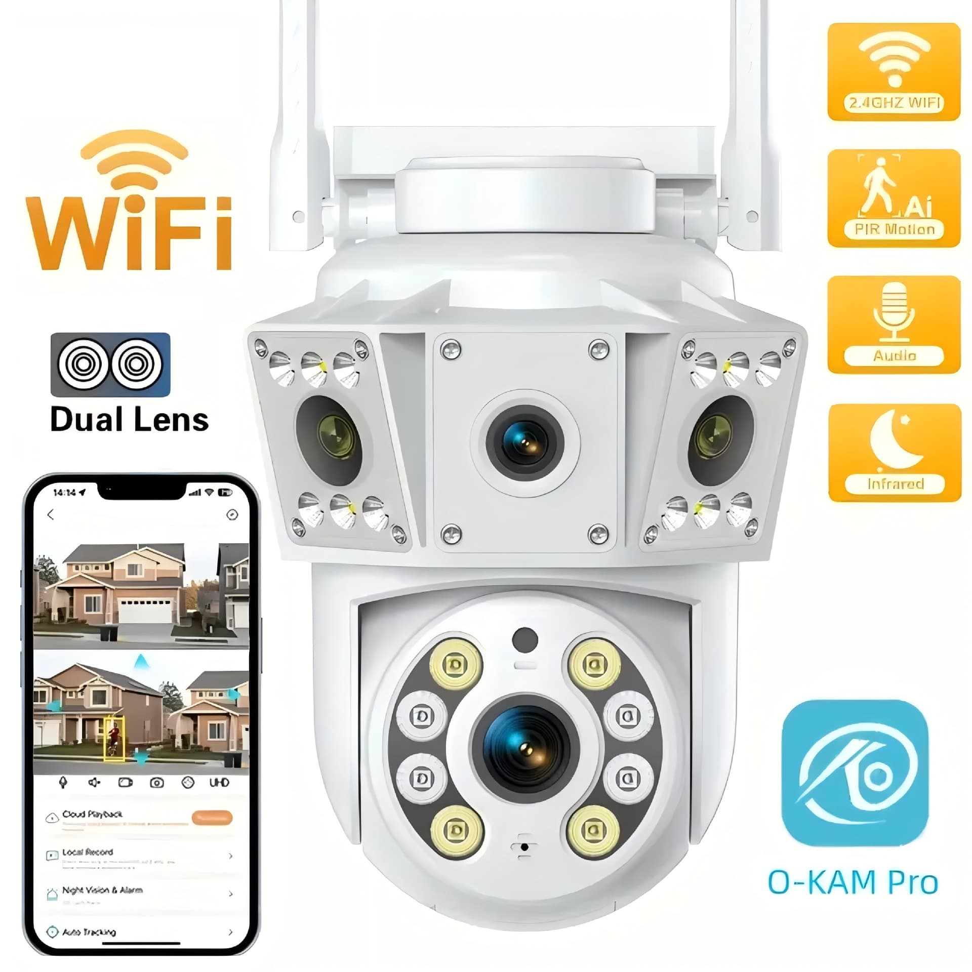 K30 Dual Lens Surveillance HD Full Color Night Vision Camera Wireless WiFi Camera PTZ Pan-Tilt Camera