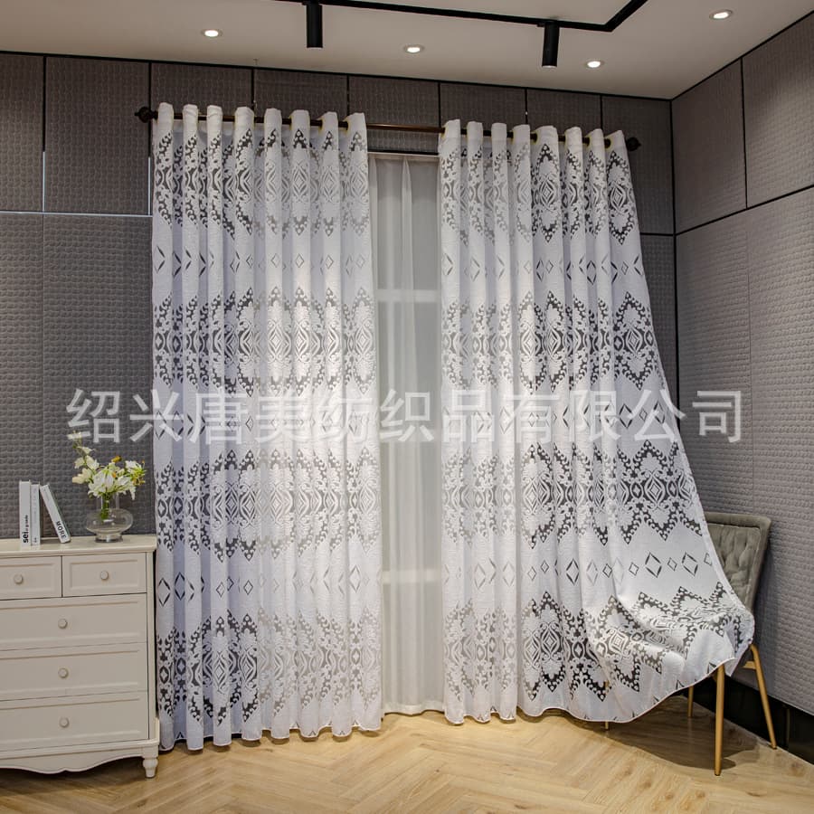 Cross-border European gauze curtain export foreign trade finished product window gauze curtain living room bedroom AliExpress Southeast Asia hollow gauze curtain