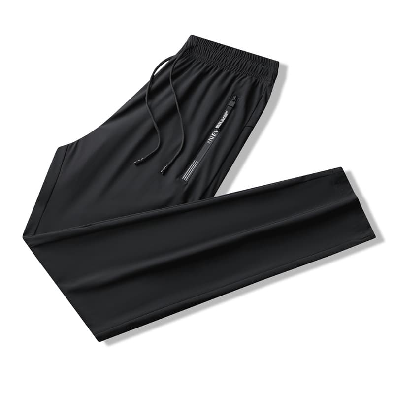 Cross-border European Size Men's Hot Style Zipper Ice Silk Pants Summer Thin Casual Long Pants Men's Sports Casual Pants