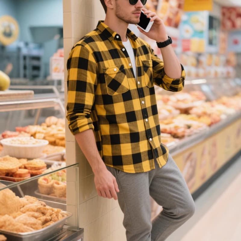 Cross-border Bestseller Amazon Fleece Men's Plaid Shirt Fashion Hooded Casual Turn-down Collar Long Sleeve Men's Shirt
