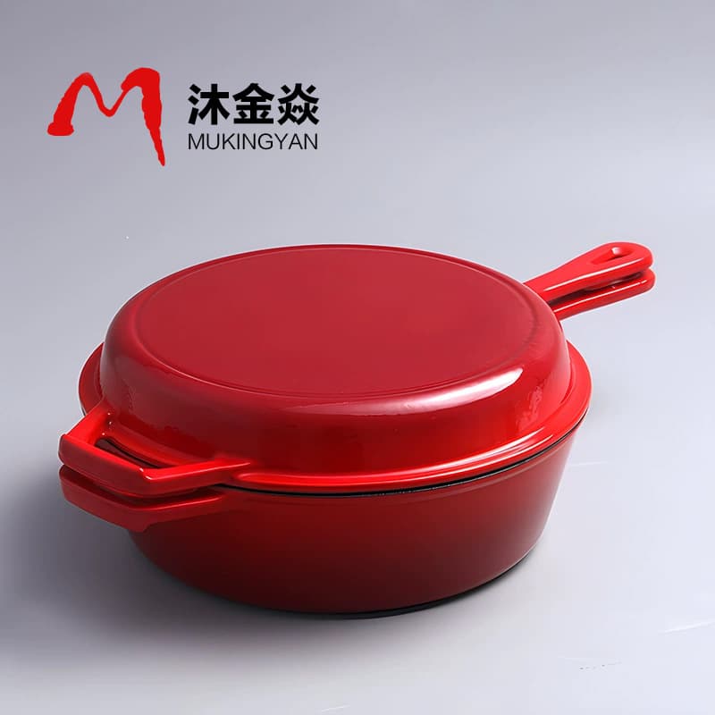 Cast Iron Enamel Pot Home Use Flat Bottom Enameled Iron Dual-Purpose Pot Deep White Cast Iron Dutch Oven Cross-Border Amazon