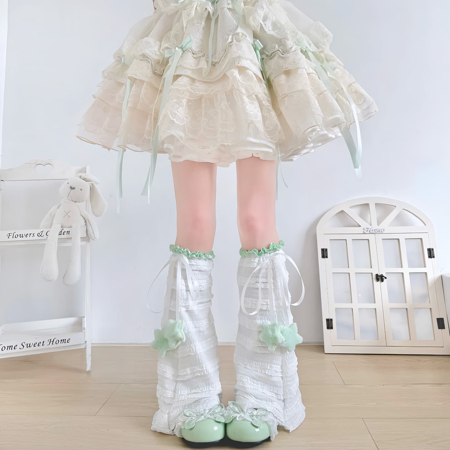 Original Spring/Summer Sweet Star Bow Tie Flared Wide-Leg Thin Lolita Stacking Socks Overlay Wear