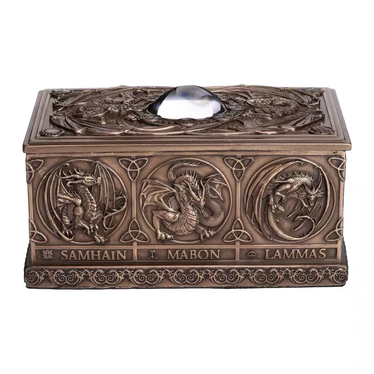 Imported Annie Stokes Sabbath Dragon Bronze Finish Relief Tarot Card Ornament Storage Box Copper