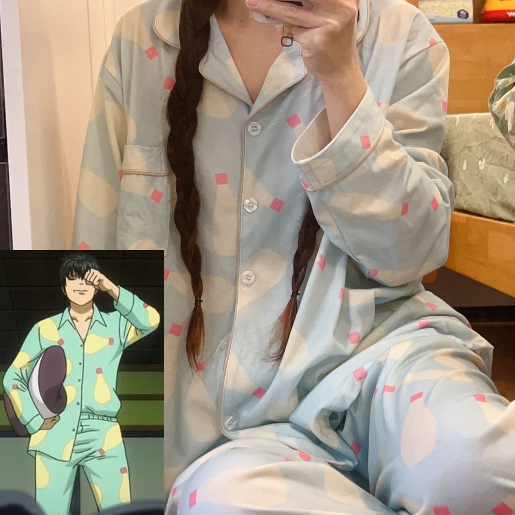 Gintama Toshiro Hijikata Mayo-chan Mayo-Nightgown Anime Pure Cotton Long Sleeve Pajama Set for Men and Women Spring Autumn