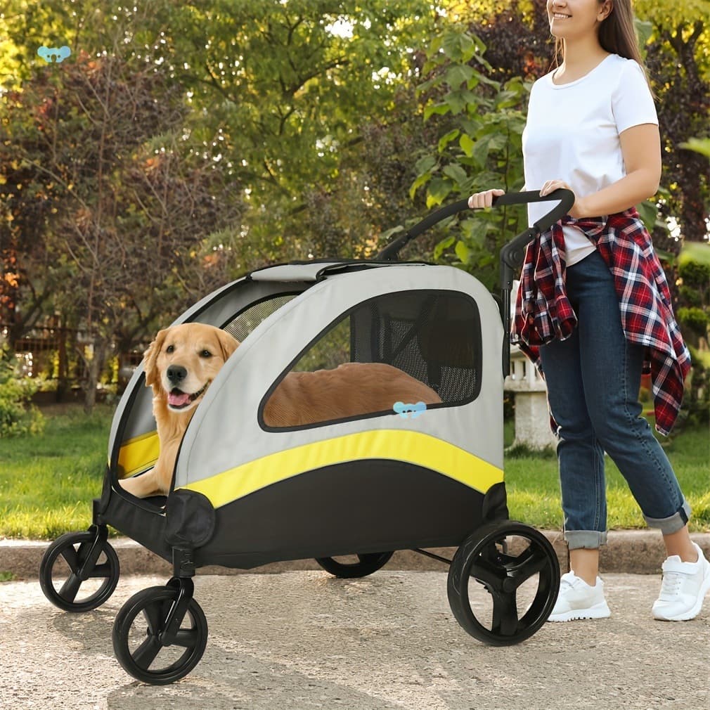 Foldable Extra Large 2 Dogs Pet Jogging Travel Carrier with Wheels