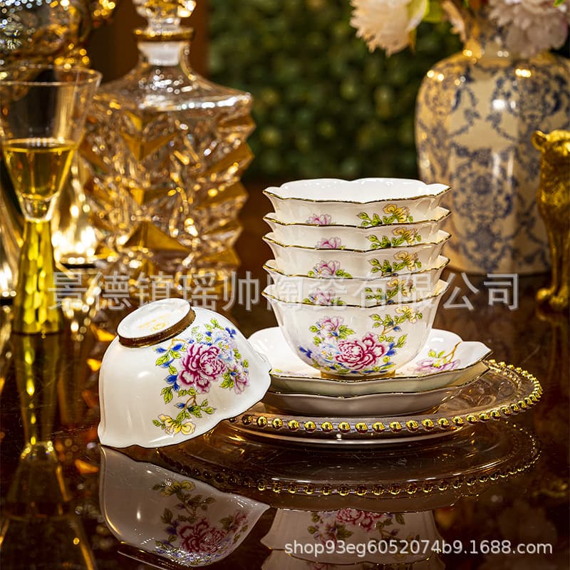 5-Inch Jingdezhen High-White Porcelain New Chinese Style Scalloped Bowl, Premium Home Ceramic Rice Bowl, High-Foot Bowl