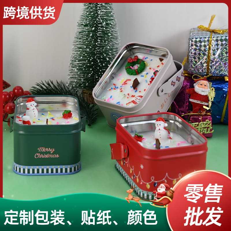 Tinplate Square Box Creative Candle Christmas Eve Atmosphere Scented Candle Soy Plant Aromatherapy Candle Gift
