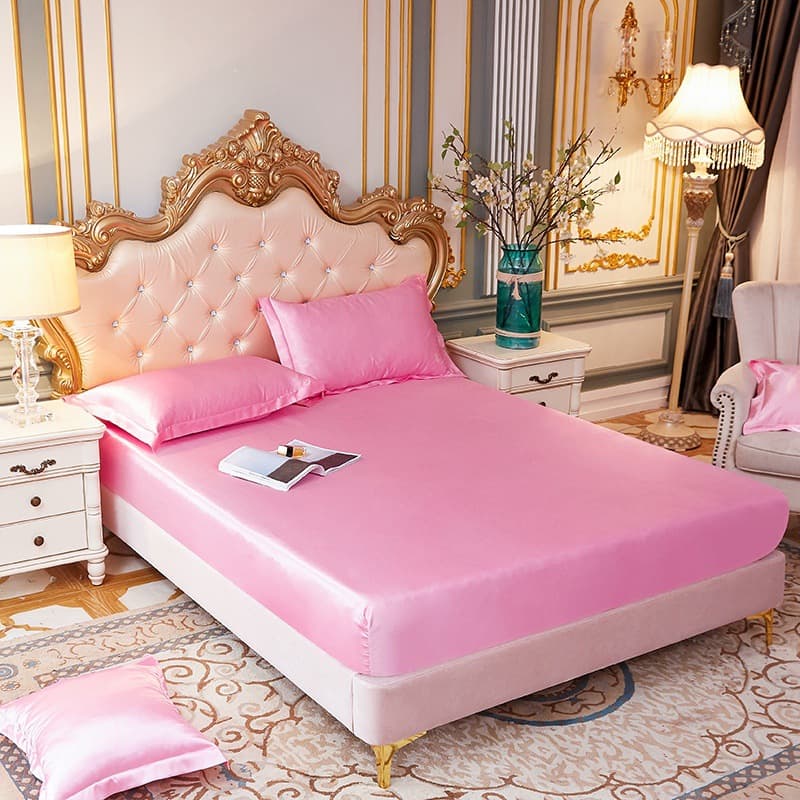 Cross-border E-commerce Silk Bed Sheet Fitted Sheet Multi-Size Solid Color Fitted Sheet Faux Silk Bed Sheet Wholesale Export