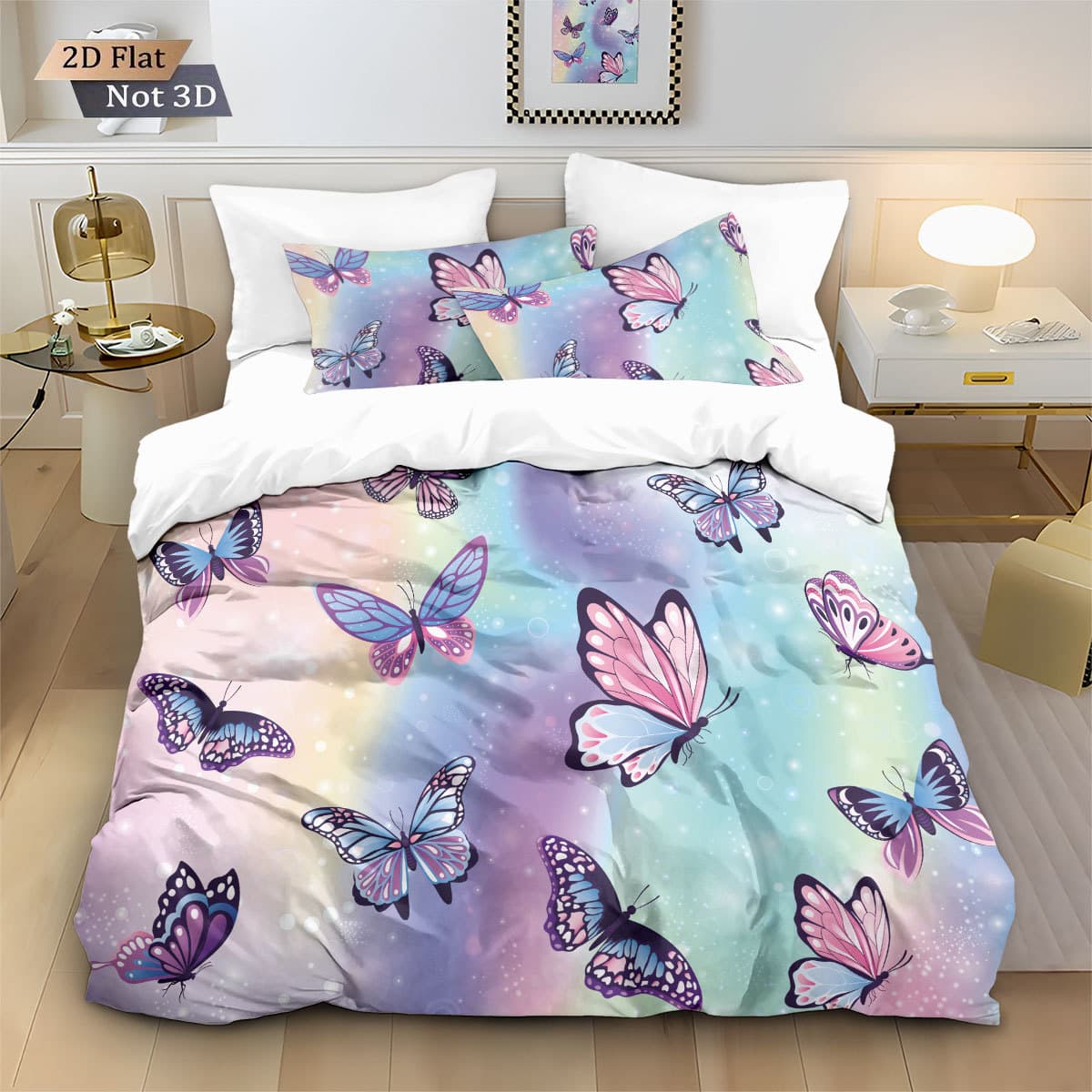 JIT Cross-Border Bedding Set Custom Retro Butterfly 3D Print Duvet Cover Pillowcase Brushed Bedding for Bedroom Guest Room