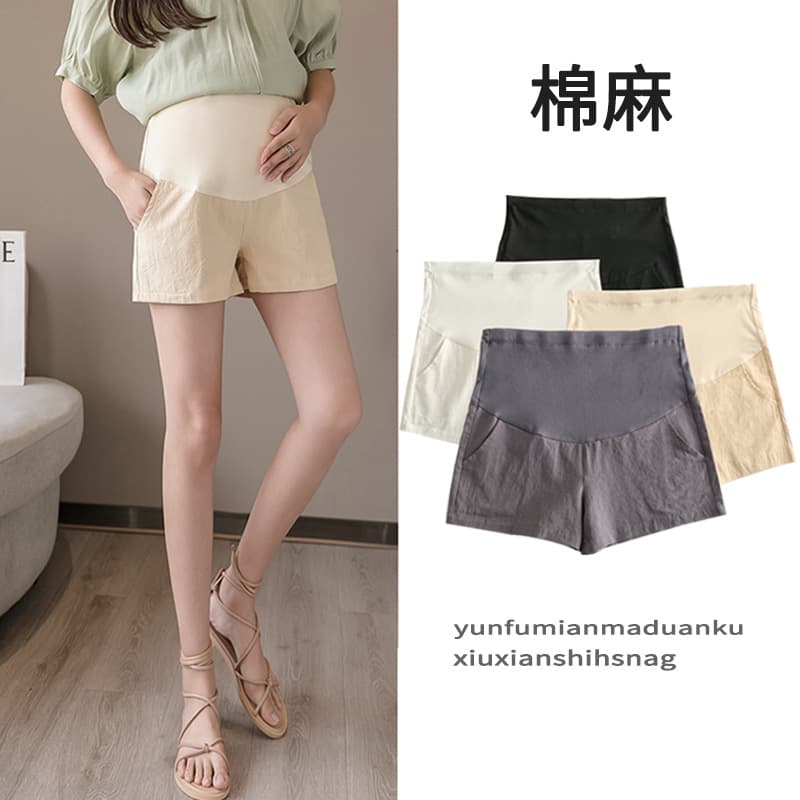 Maternity Shorts Summer Fashion Thin Cotton Linen Casual Loose Fit Anti-Exposure Relaxed Belly Support Shorts