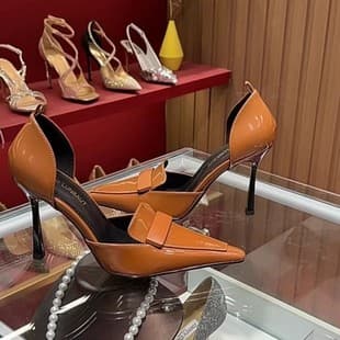 Brown Small Square Toe High Heel Shoes Women Thin Heel 2026 New YSL Same Style Elegant Absolutely Gorgeous Sexy Side Open Single Shoes