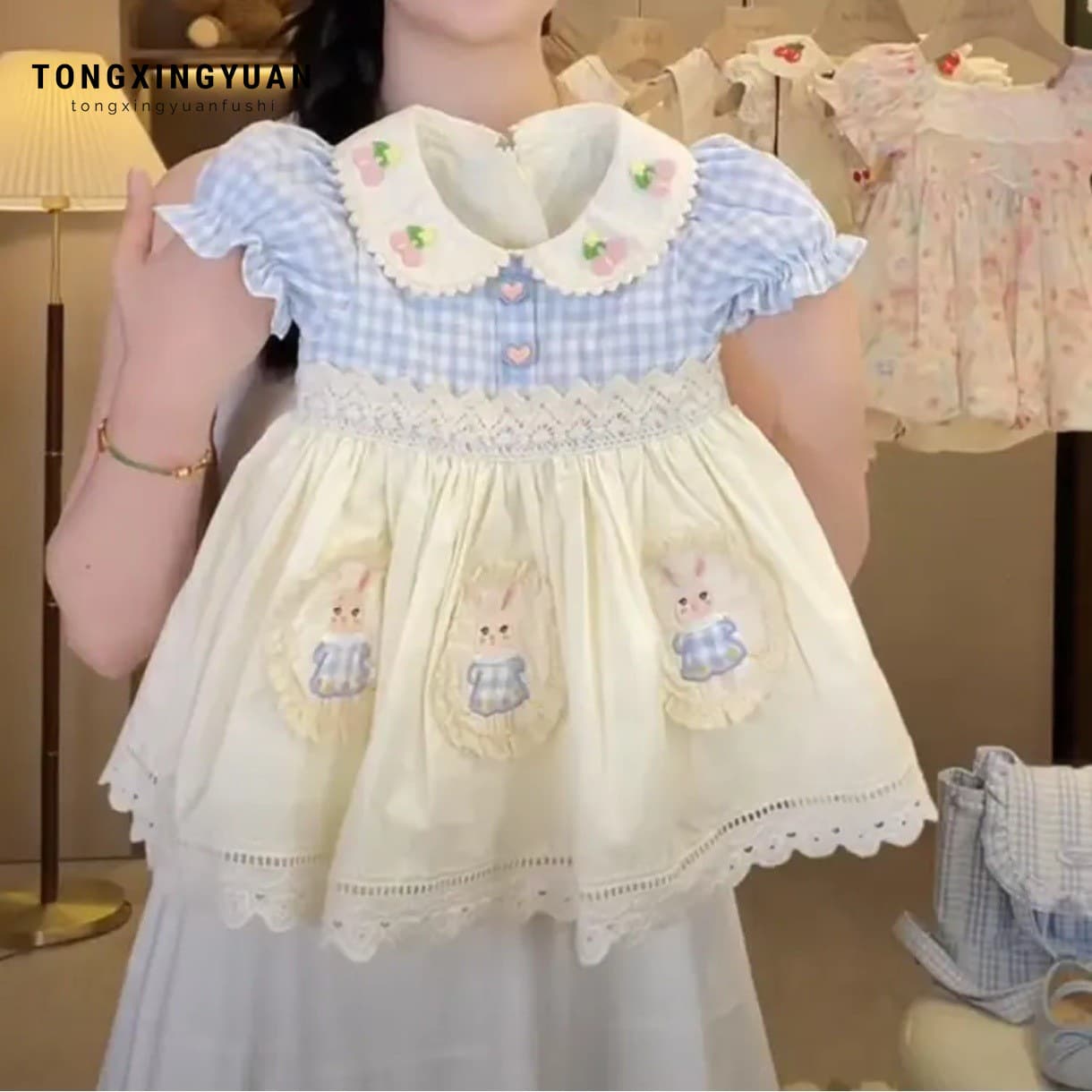 【Tongxingyuan】Girls' Summer Sweet Dress for Baby Girls, Holiday Style Lolita Princess Dress for Girls, Trendy