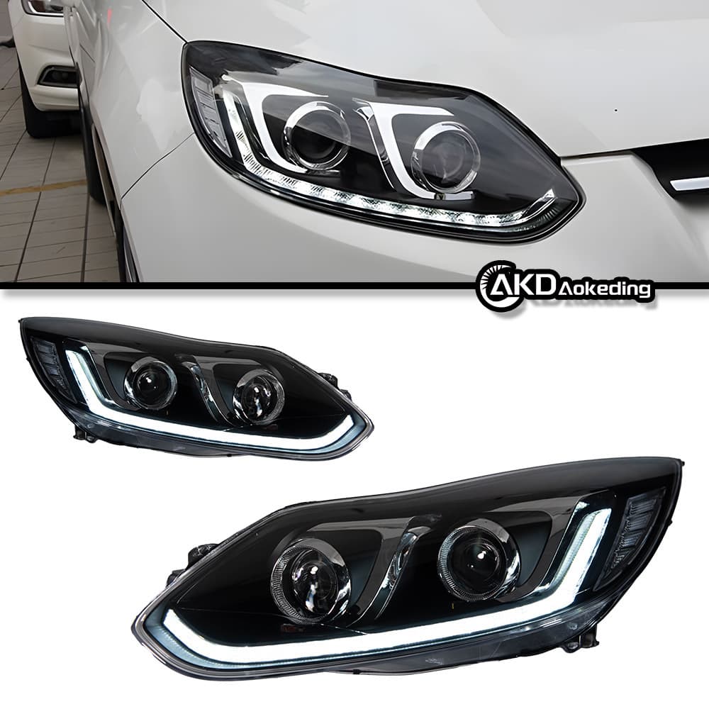 Suitable for 12-14 Ford Focus Headlight Assembly Modified with Led Daytime Running Lights, Turn Signals, Dual Lens Xenon Lights