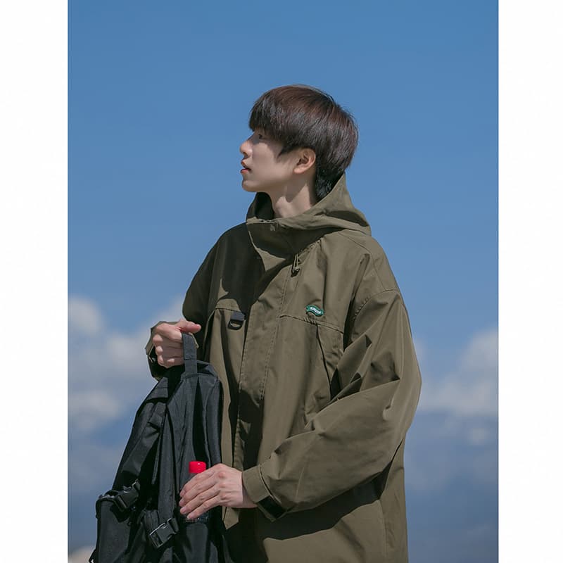 Unisex Oversize Outdoor Climbing Jacket Cityboy Style Autumn Wear Resistant Windproof Zipper Closure Hooded Fashionable Workwear