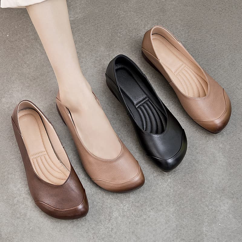 Women's Shoes, Mother Shoes, Soft Sole Genuine Leather Shoes, Comfortable Low-Cut Women's Shoes, Flat Heel Elderly Shoes, Lightweight Casual Shoes, Low Heel