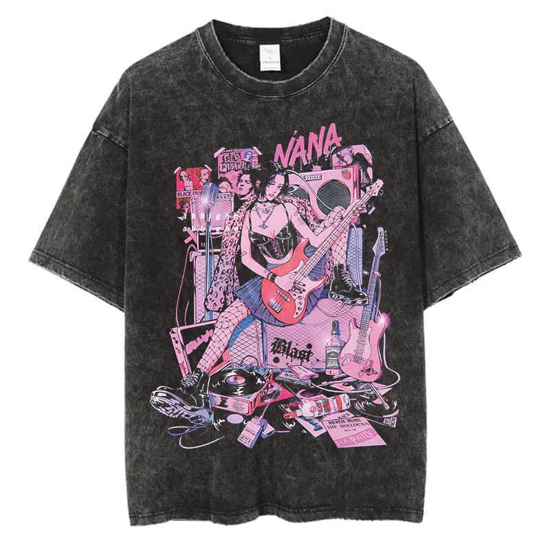 Japanese Anime Nana Osaki Print Vintage Washed Tshirt Harajuku