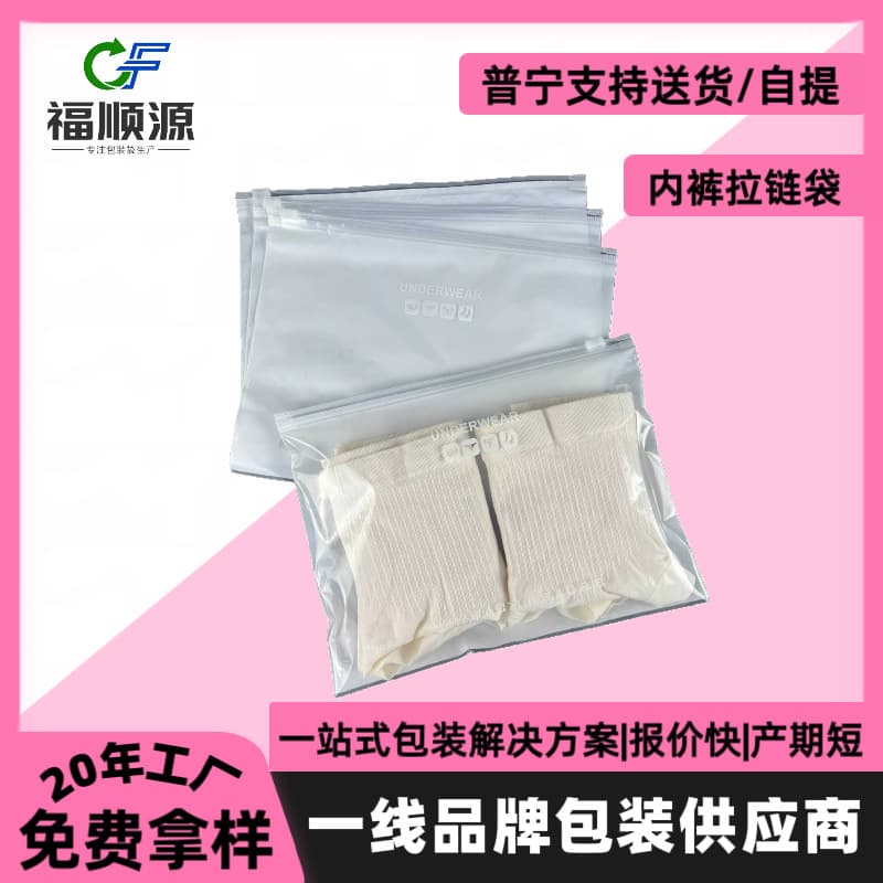 Fushun Yuan Cross-border Underwear Zipper Bag Clothing Plastic PE Self-sealing Bag Frosted Transparent Sealed Bag Wholesale
