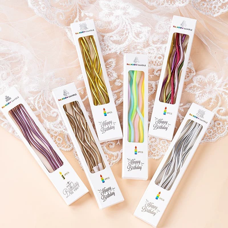Curved Rainbow Birthday Candles for Baking, Holiday Party Cake Decor, Creative Trendy Gold-Plated Thread Candles