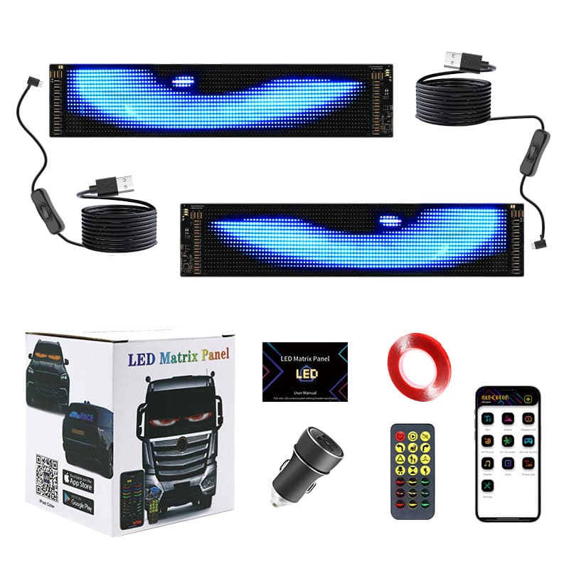 LED flexible display screen for automotive front and rear window glass, RGB flexible display, truck devil eye dynamic devil eye headlights.