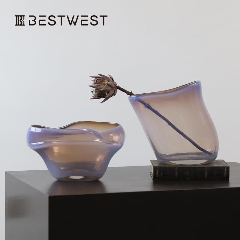 Bossi Home Light luxury high-end glass vase ornaments flower arrangement hydroponic large floor-standing flower vessel colored glass