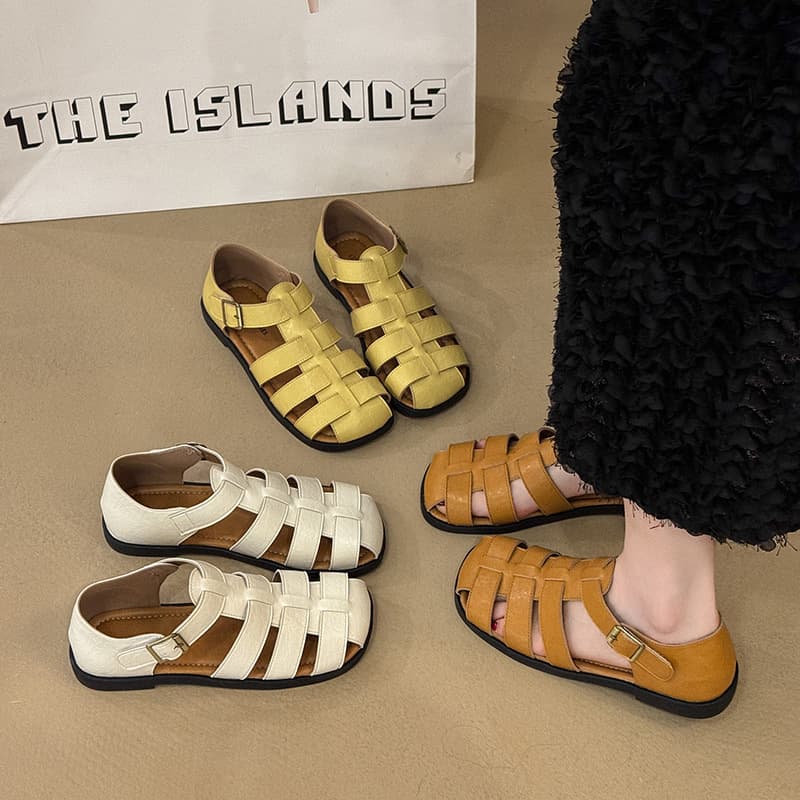 Open-Toe Sandals for Women 2026 New Summer Style with Dresses Slip-On Woven Roman Sandals Cage Sandals