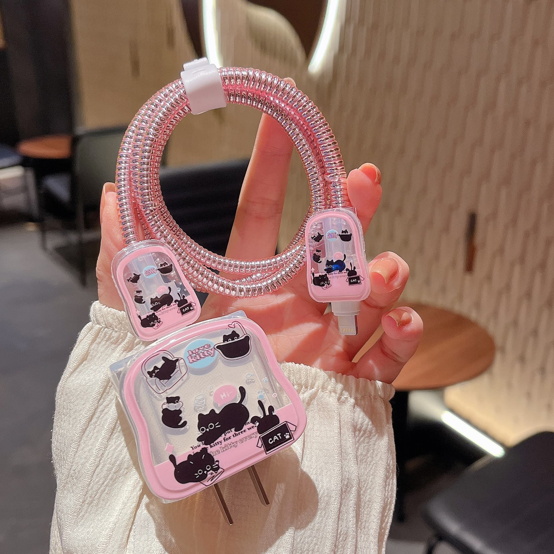 Ins Cartoon Pink Cat-Compatible 16 Apple Apple 17 Charger Head Protector 20W Fast Charger Bite Guard