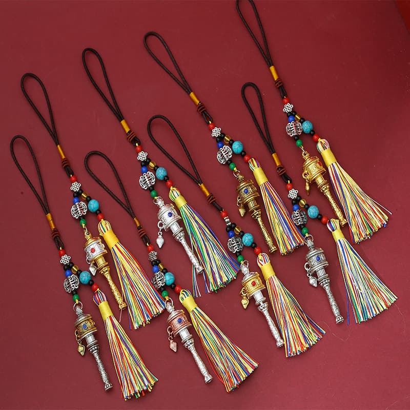 Ethnic Style Tibetan Ornament Alloy Prayer Wheel Enamel Pendant Bag Car Hanging Factory Direct Supply Wholesale 3C