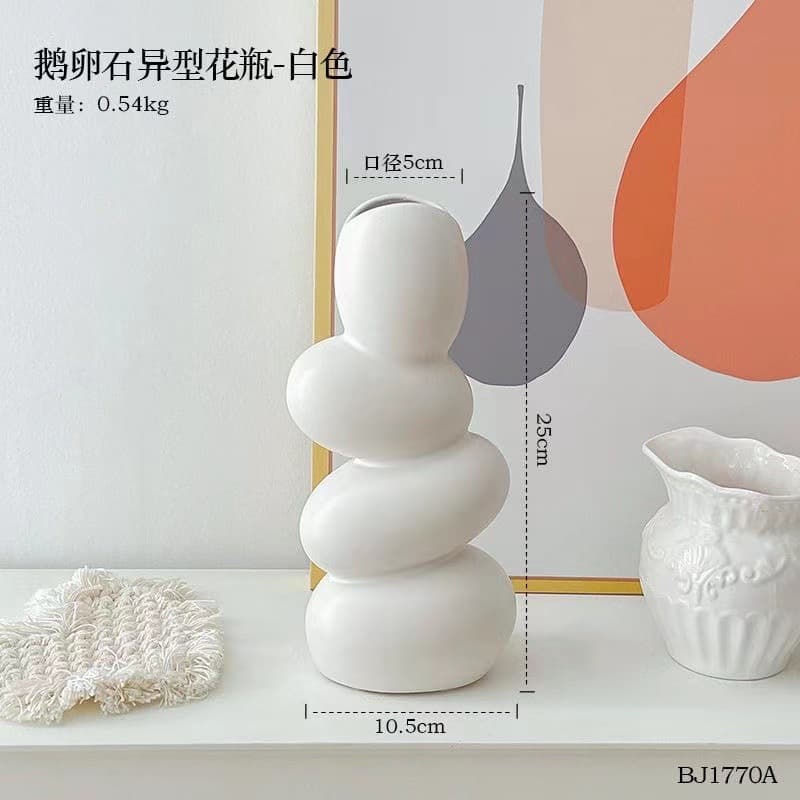 High-end Ins-style Pebble Ceramic Creative Flower Vase for Living Room Light Luxury Desktop Vintage Artificial Flowers