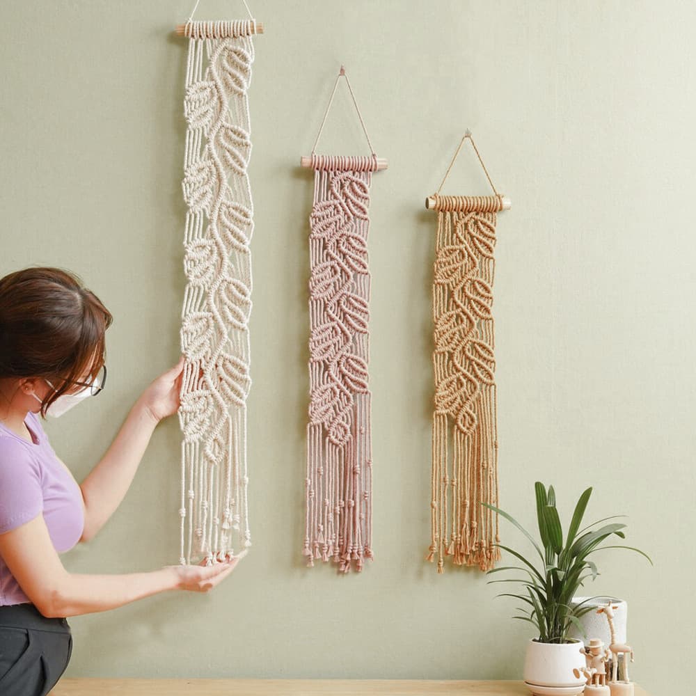 Modern Bohemian Handwoven Cotton Rope Leaf Tapestry Wall Hanging Home Decor Polyester Fiber Rectangle Shaped Carpet