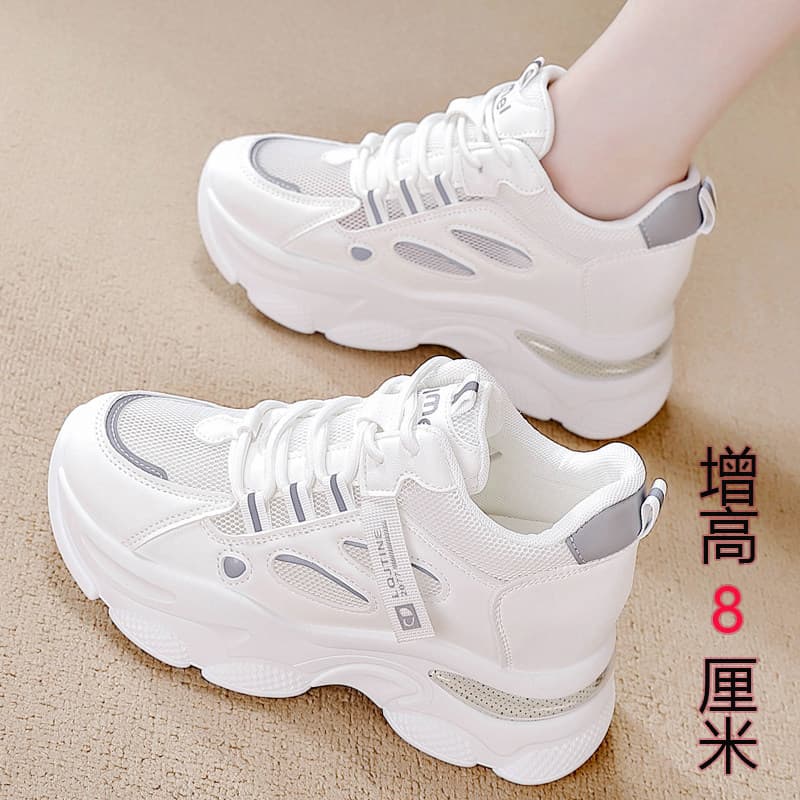 Genuine leather dad shoes for women 2026 summer new style single mesh hollow slimming popular style inner heightening casual sports shoes breathable