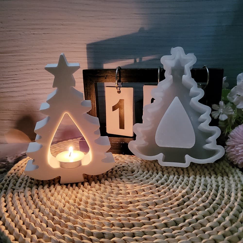 S0820 Christmas Tree Candlestick Decoration Cement Plaster Silicone Mold DIY Silicone Mold