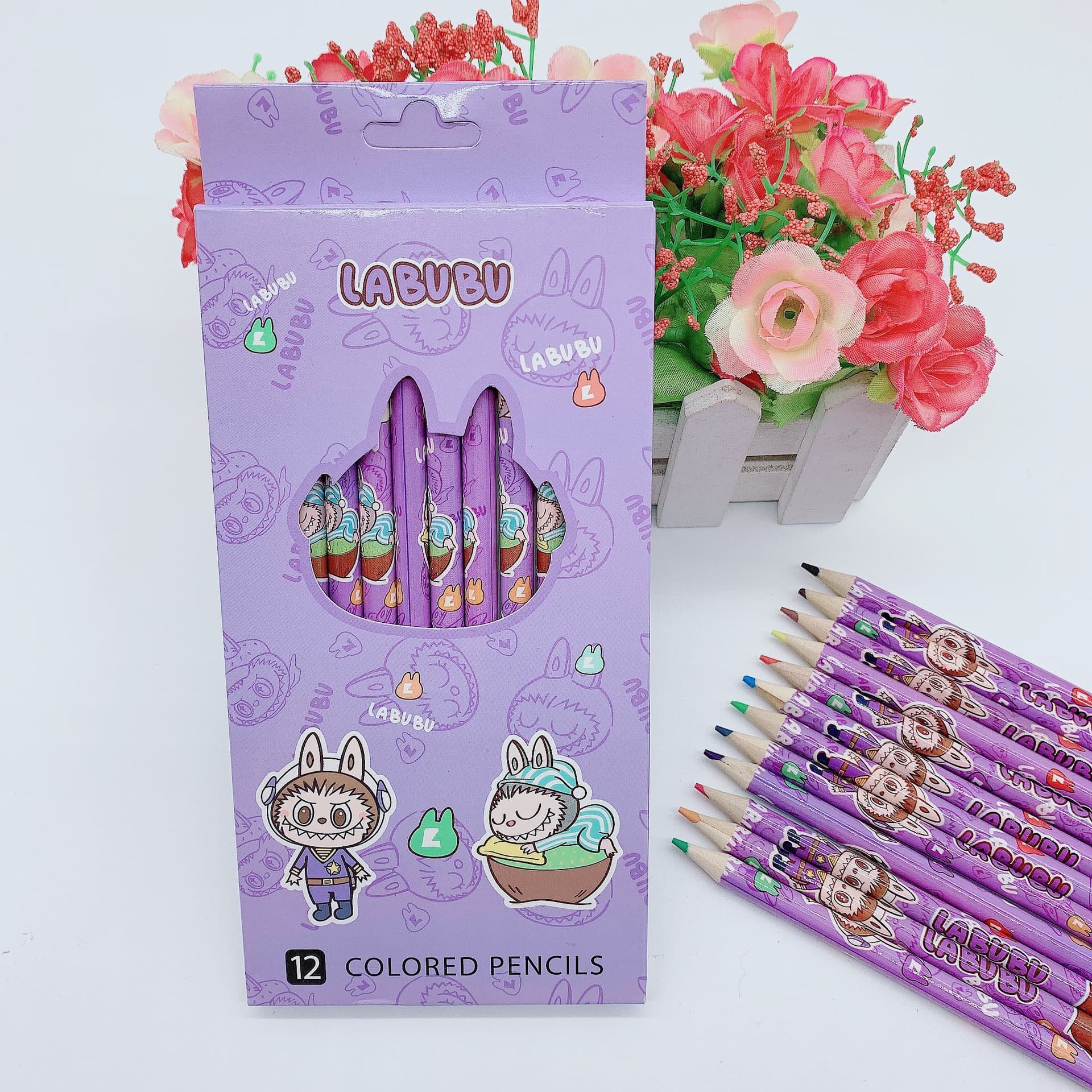 Colorful Cartoon Wooden Pencils Set 12 Shades Graffiti Drawing Brushes Ideal Personal Gift for Birthday Graduation Children's Day