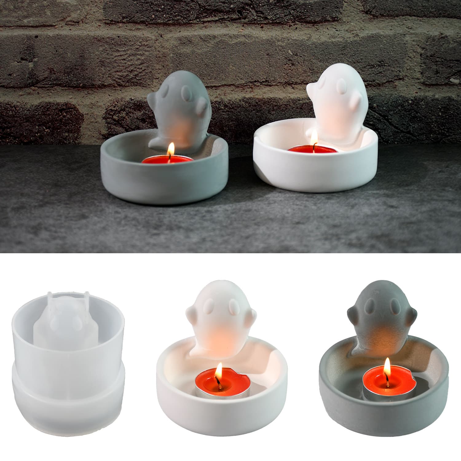 DIY Epoxy Resin Mold Halloween Floating Ghost Candle Holder Silicone Mold for Plaster Scented Candles