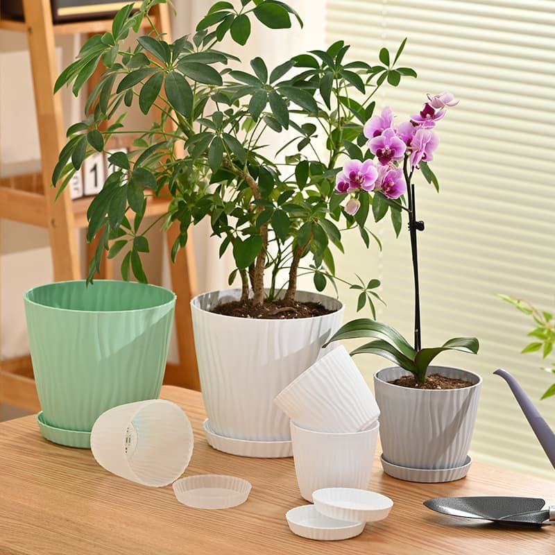 Ripple Basin Corrugated Flower Pot Multi-Spec Multi-Color Plastic Pot High-Waist Pot Matte Finish Succulent Plant Pot Green Plant Pot