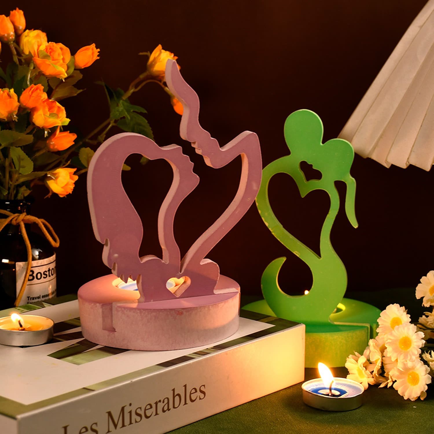 New DIY Drop Glue Mold Valentine's Day Couple Kissing Candle Holder Silicone Mold Plaster Aromatherapy Decoration Mold