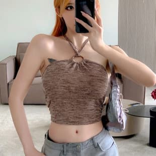 In Stock Halter Vest Top Women Summer 2023 New Backless Slim Fit Short Crop Top Tight Base Layer