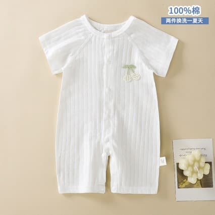 Newborn Baby Bodysuit Pure Cotton Jacquard Summer Thin Baby Clothes Summer Sleepwear Hemp Crawling Suit Short Sleeve